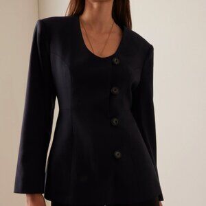House of Dagmar Navy Collarless Wool-Blend Blazer size 32